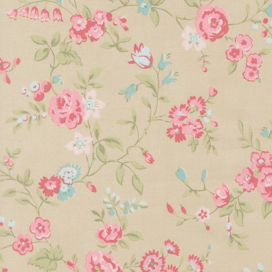 Abide Main Floral Stone fabric by Brenda Riddle for Moda Fabrics with vintage floral and pebble gray tones