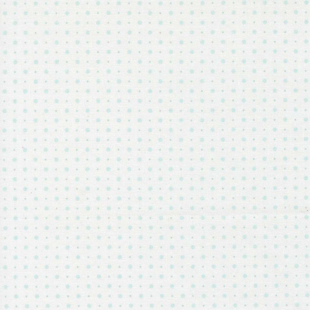 Abide Dots Linen white fabric with light blue dots by Brenda Riddle Designs for Moda Fabrics