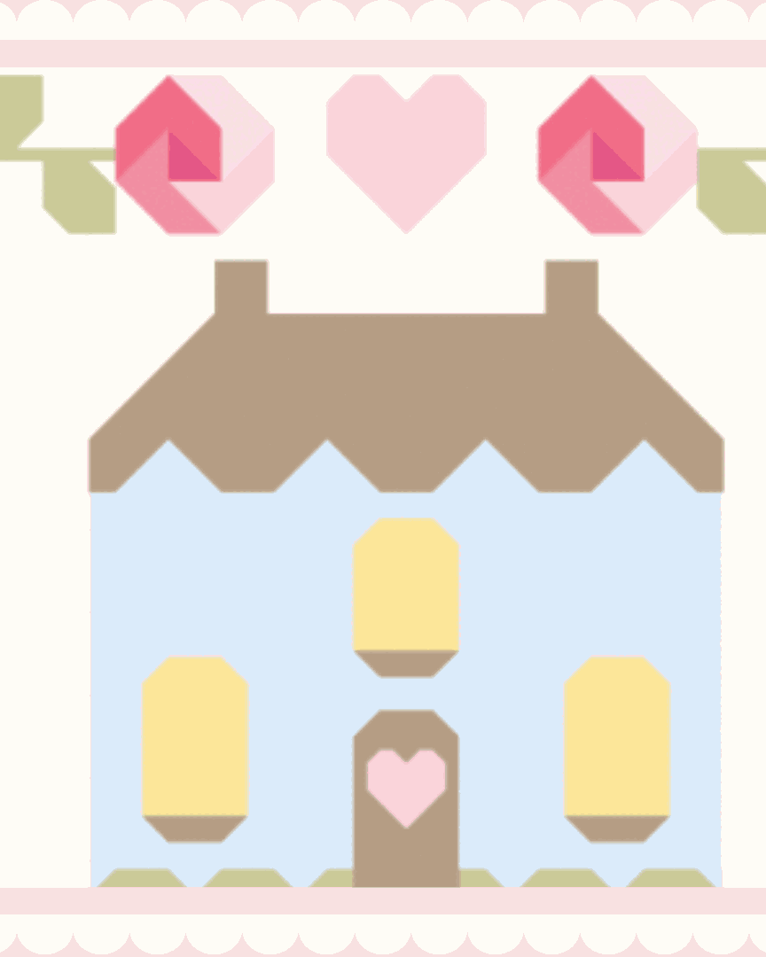Bella Rose Quilt Society spring house mystery quilt block with roses and heart accents