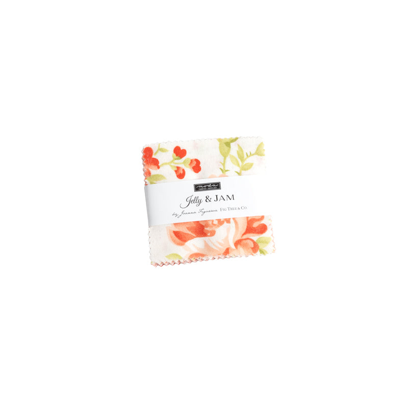 Jelly & Jam Mini Charm Pack of vibrant floral and geometric fabrics by Fig Tree Quilts for Moda Fabric quilting projects
