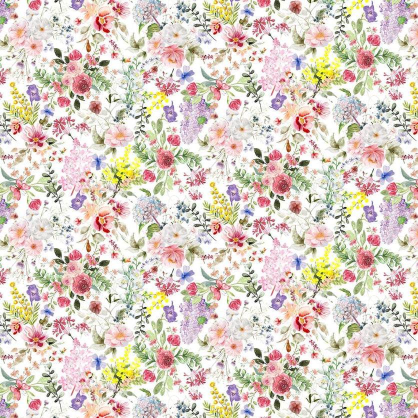 Basket Full of Blessings small floral white fabric by Catherine Bartolli for Henry Glass & Co.