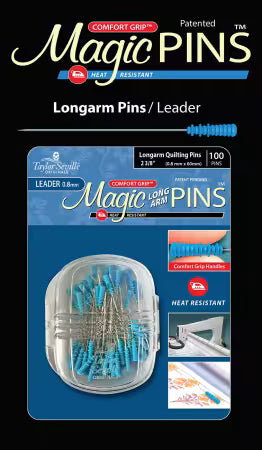 Magic Pins Long Arm Leader 100 count with comfort grip and heat resistant heads in storage case by Taylor Seville Original