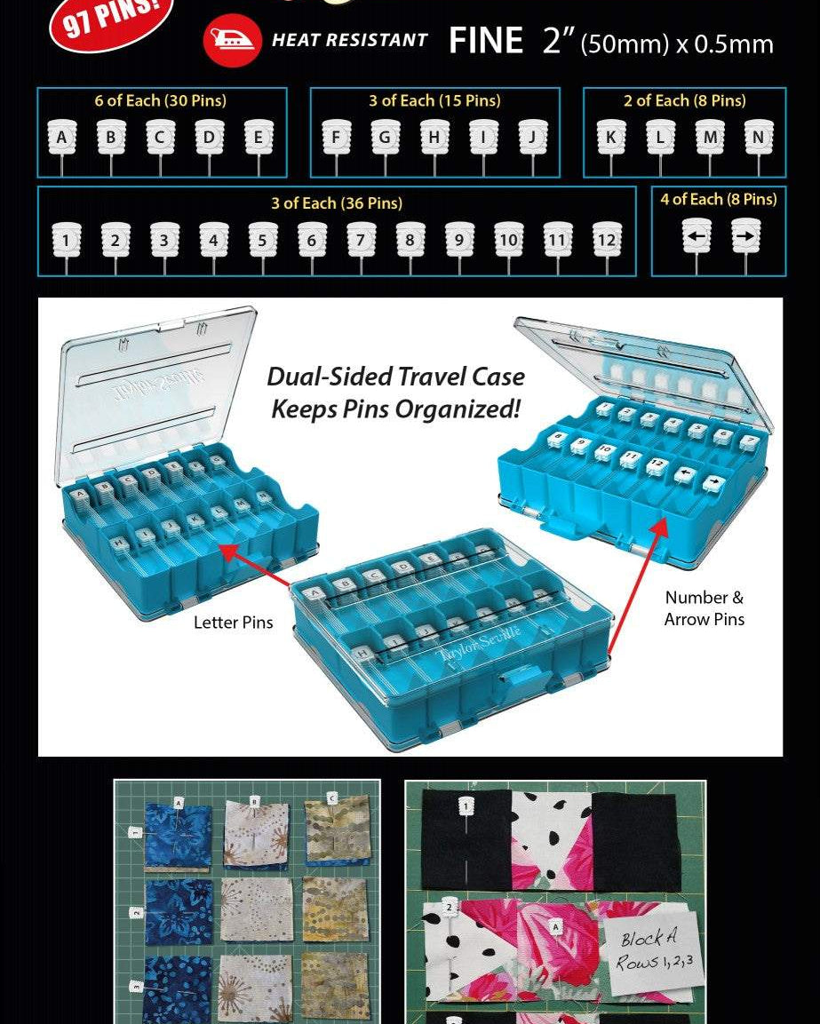 Magic Alphabet Numbers & Arrows Pins set with comfort grip in a dual-sided case