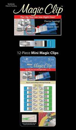 12-piece Magic Clip Mini sewing clips with precise 1/4in markings and surgical grade stainless steel design