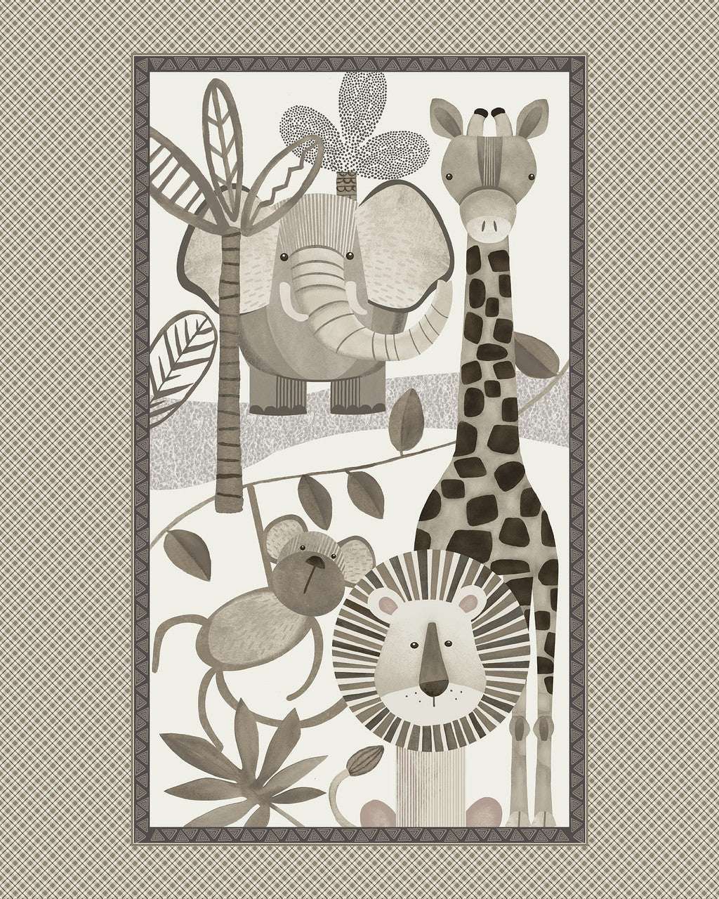 Jungle Romp Minky multi-colored animal print fabric panel for cozy blankets and pillows