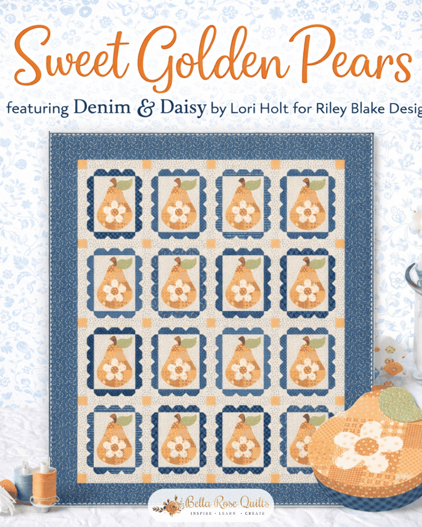 Sweet Golden Pears quilt kit with Denim & Daisy fabric by Lori Holt, 70.5" x 82.5"