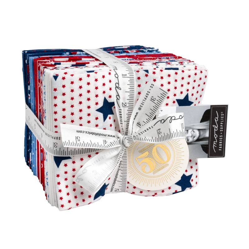 Star Spangled Fat-Quarter Bundle with patriotic red, white, and blue fabrics by April Rosenthal