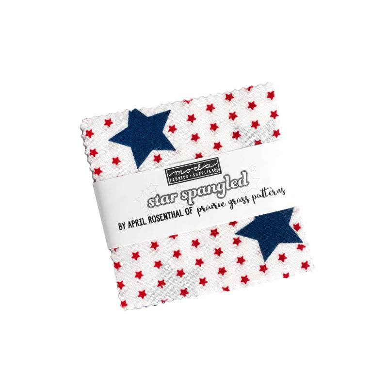 Star Spangled Mini Charm Pack with red and blue star fabric by April Rosenthal for Moda Fabrics