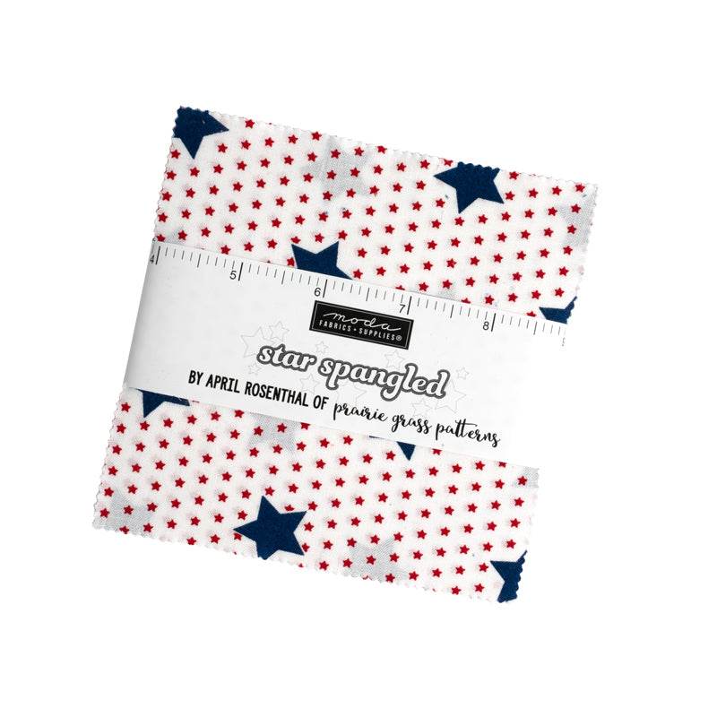 Star Spangled Charm Pack of red white and blue patriotic fabric squares with stars by April Rosenthal