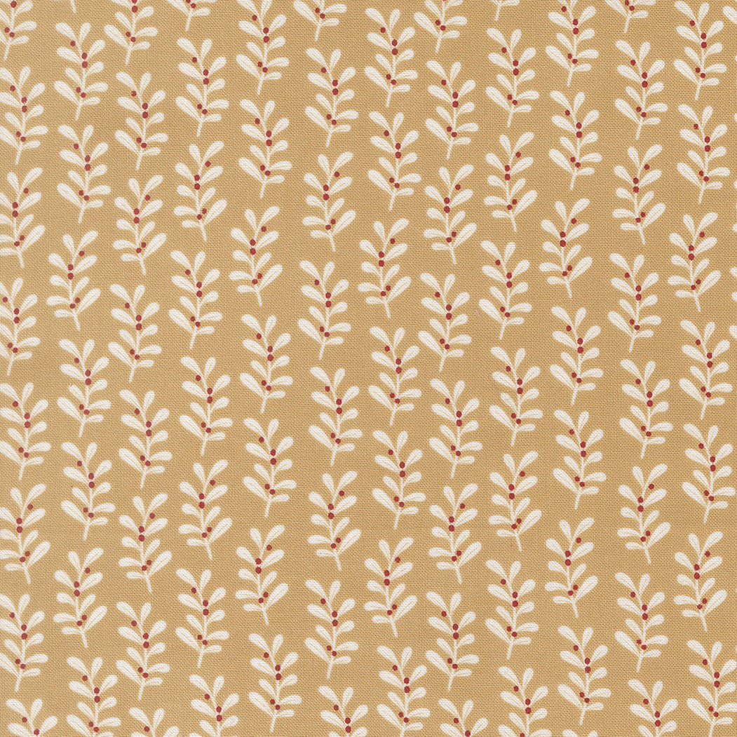 Gingerbread Lane Holly Stripes Christmas fabric with gingerbread houses and candy cane stripes by Kiley Ferons for Moda Fabrics