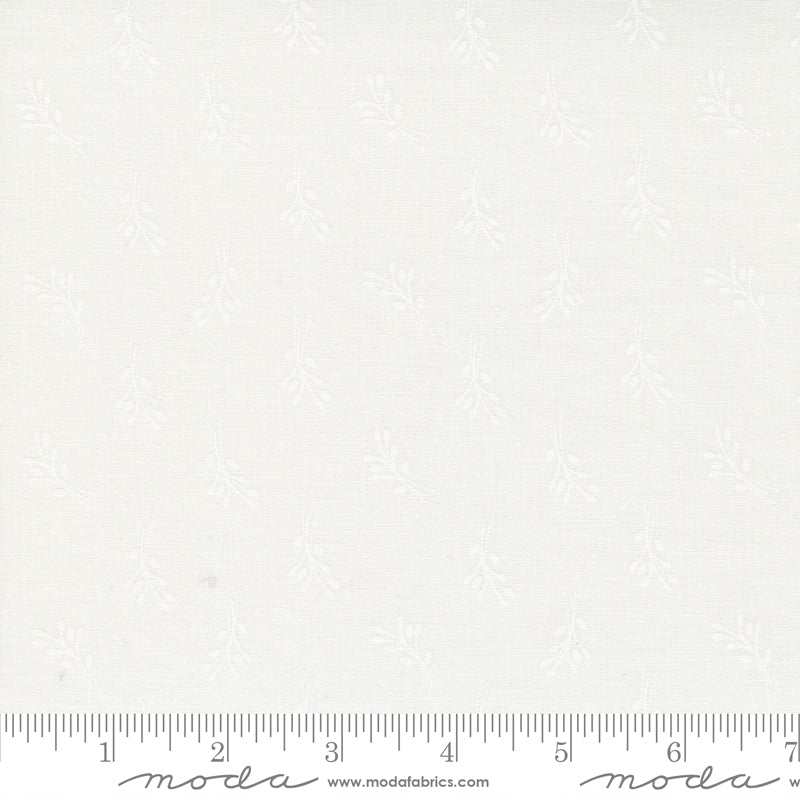 Coriander Seeds white fabric with subtle nature sprigs leaves pattern by Corey Yoder for Moda Fabrics