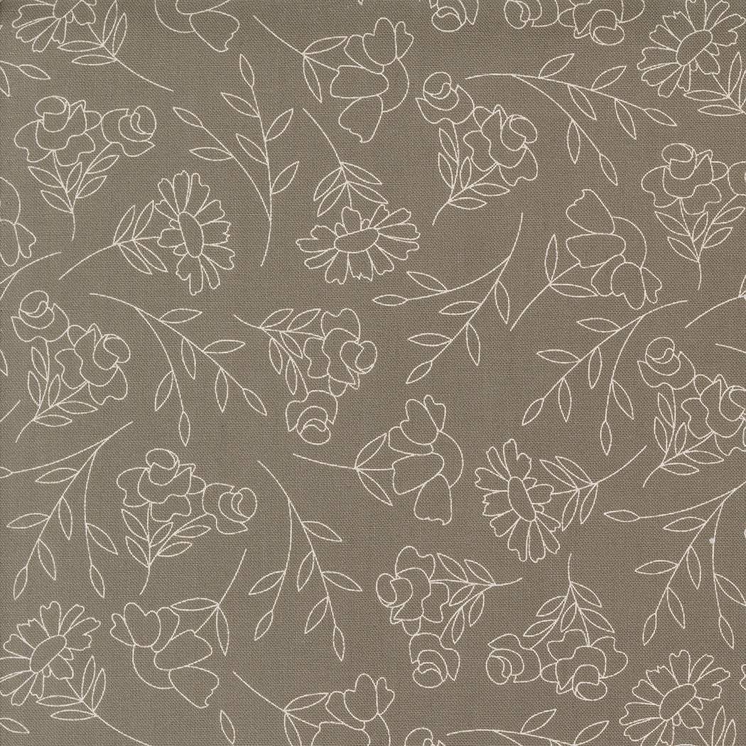 Abloom by Corey Yoder Slate Spring Sketch Florals fabric with white floral outlines on slate background