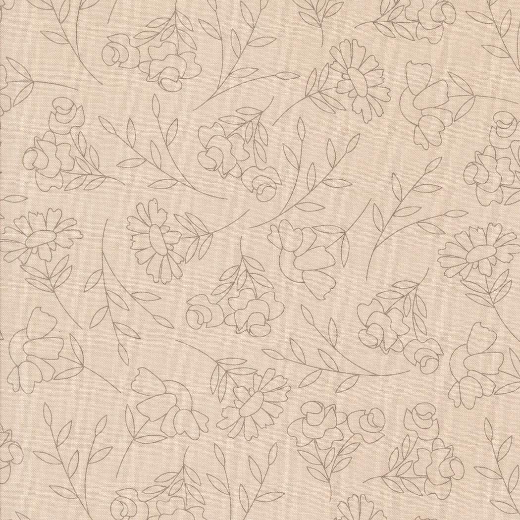 Abloom by Corey Yoder beige fabric with delicate floral sketch pattern by Moda Fabrics