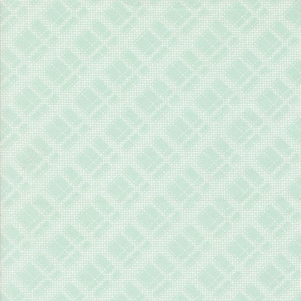 Abloom by Corey Yoder stitched plaid checks fabric in soft pastel green for quilting and home décor