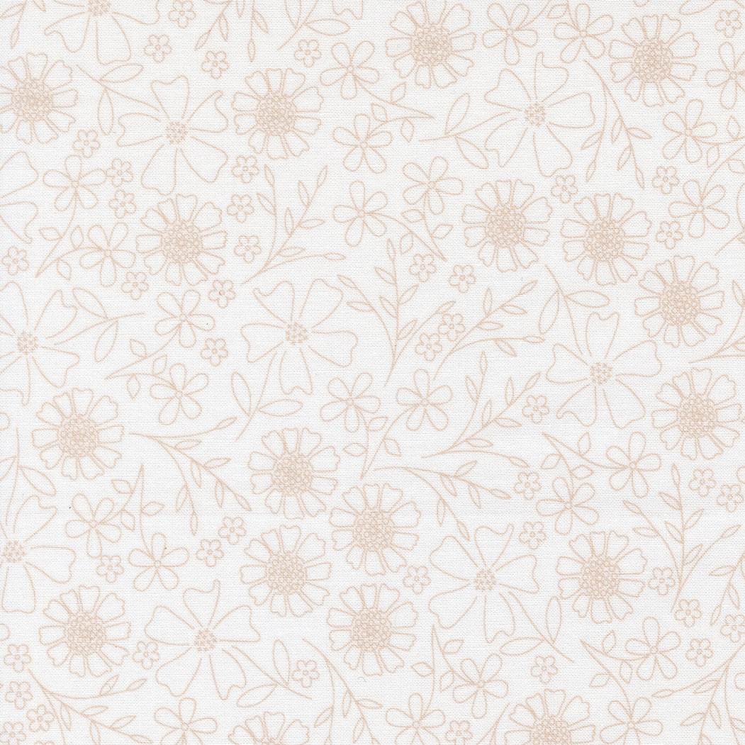 Garden Sketch Stone fabric by Corey Yoder with delicate floral sketch design in soft stone color