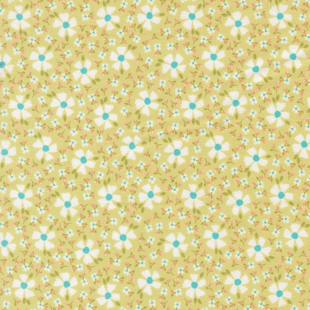 In the Garden floral fabric with light lime background by Corey Yoder for Moda Fabrics