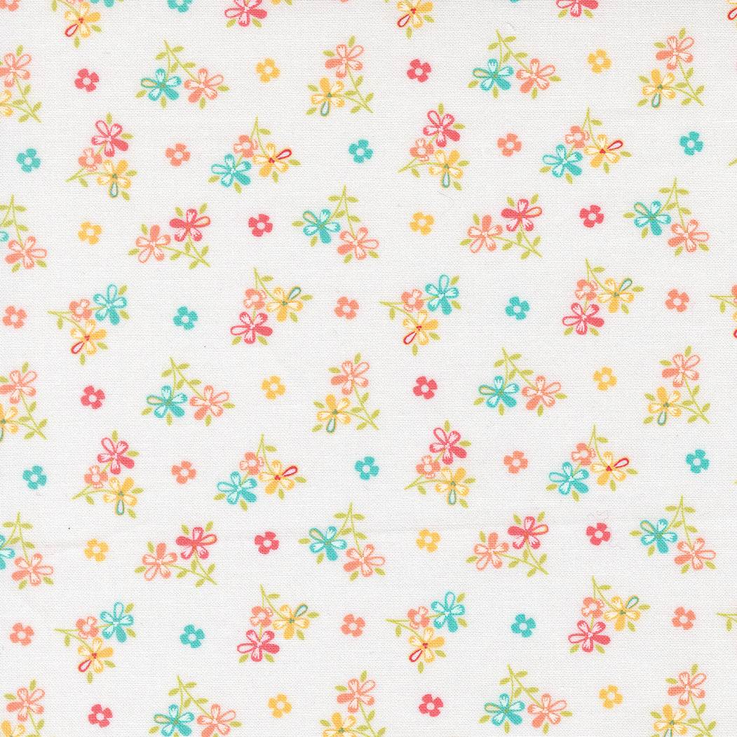 In the Garden Love Me Off White fabric by Corey Yoder with colorful floral pattern on off white background