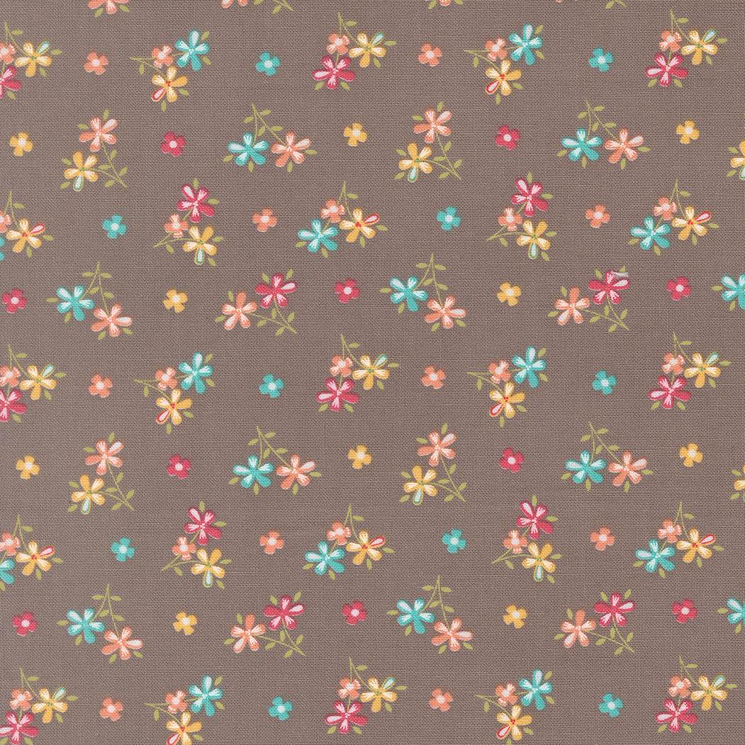 In the Garden Love Me Slate fabric by Corey Yoder with colorful floral print on slate background