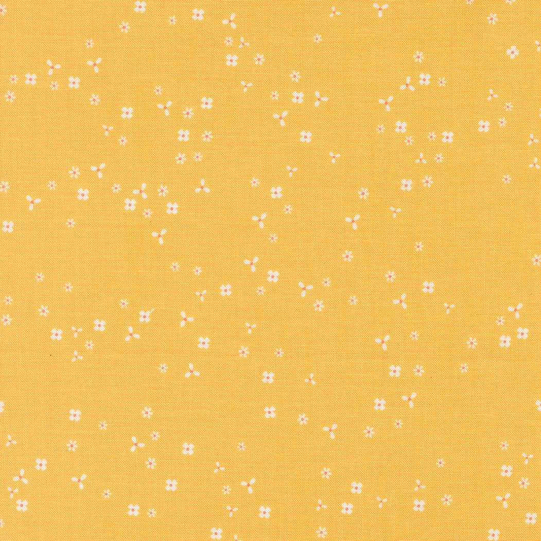 In the Garden Flutter Goldenrod yellow fabric with small white floral print by Corey Yoder for Moda Fabrics