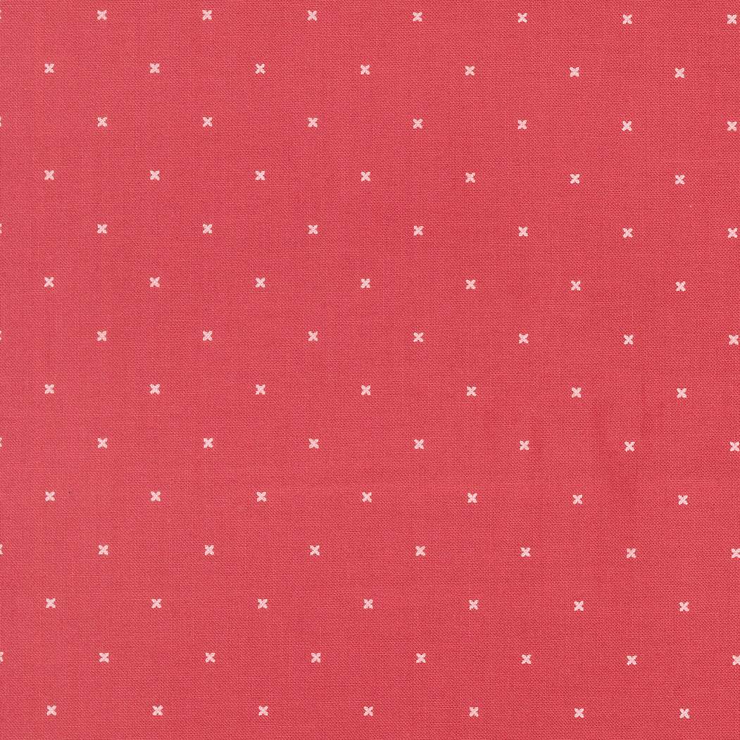 In the Garden Tiny Peel Strawberry fabric by Corey Yoder for Moda, red with small white crosses pattern
