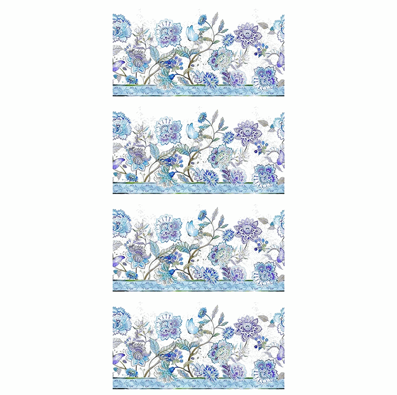 Daydreams Border Stripe fabric with blue butterflies and floral pattern by Jason Yenter