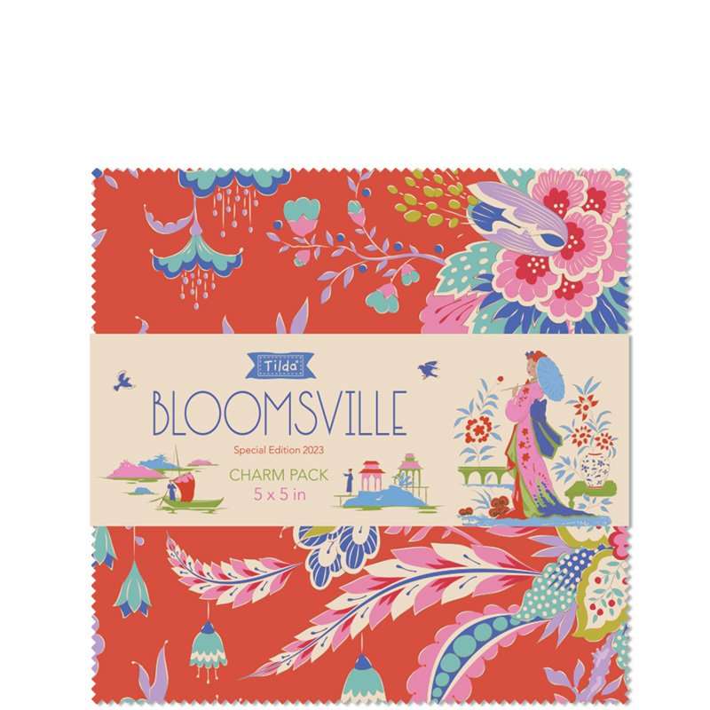 Bloomsville Charm Pack by Tilda Fabrics with Asian-inspired florals and vibrant colors