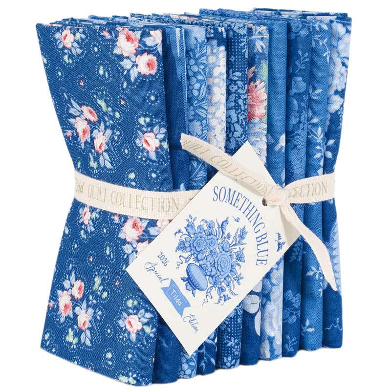 Pre-Order Something Blue Fat Quarter Darks Bundle by TILDA featuring 10 dark blue floral fabric quarters
