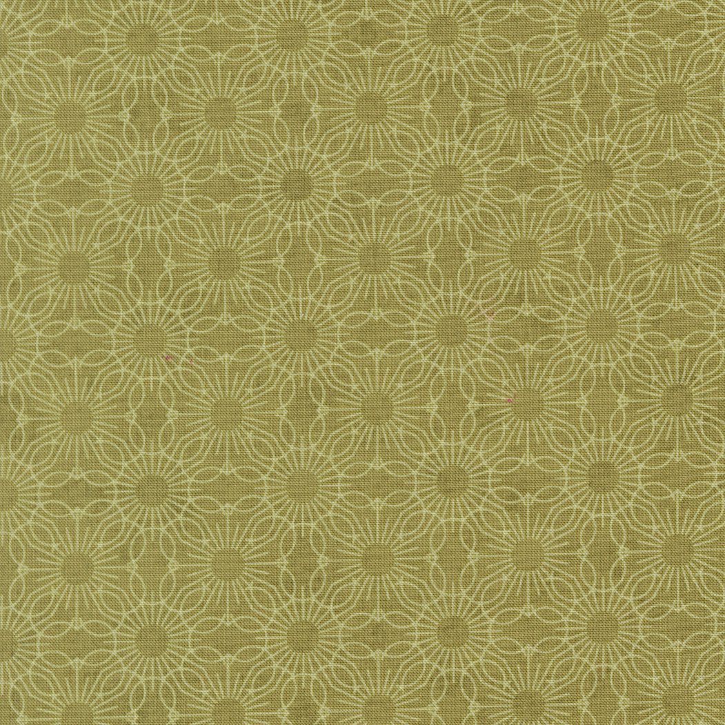 Fieldrush Jasmine Blenders Medallion Dot Moss fabric by BasicGrey for Moda, earth-toned floral pattern in 1/2 yard increments