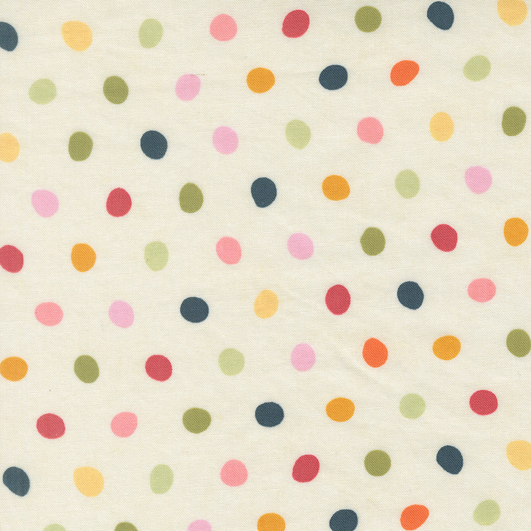Fieldrush Poppy Dots fabric with soft floral and hand-drawn textures in muted tones