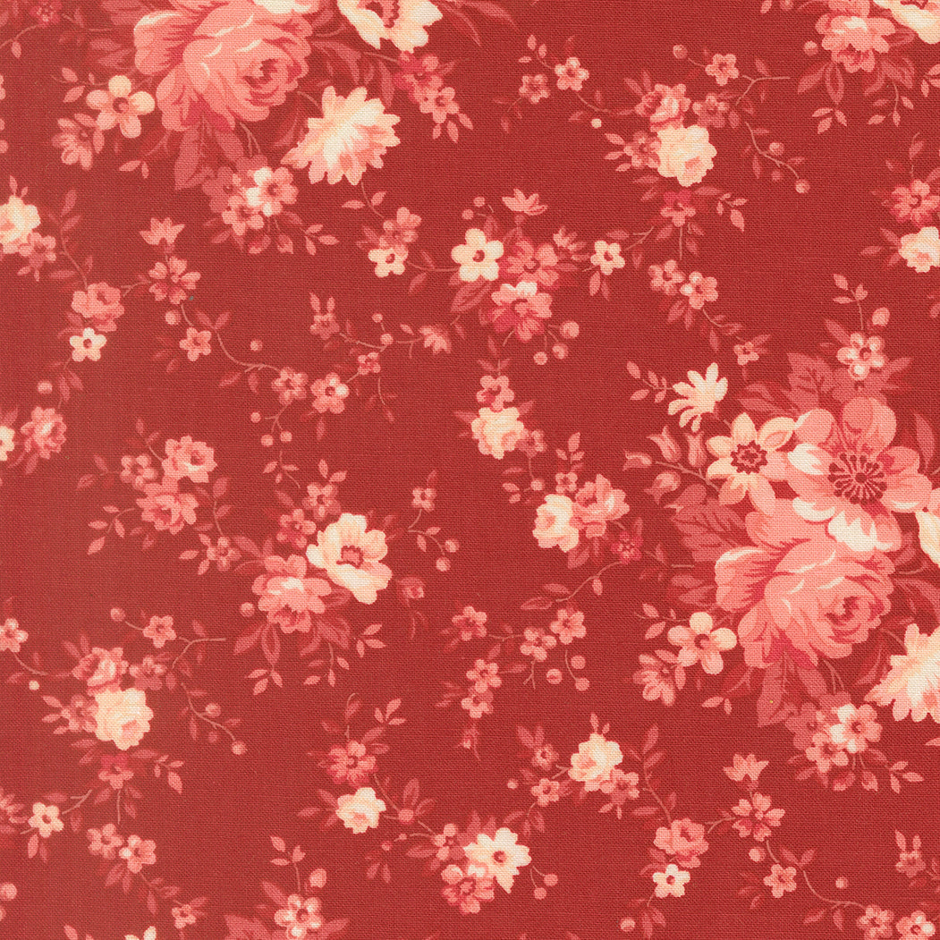 Petals & Polka Dots fabric by Anne Sutton featuring cherry red florals and whimsical dots from Moda Fabrics Blossoms Florals Rose 3080-20