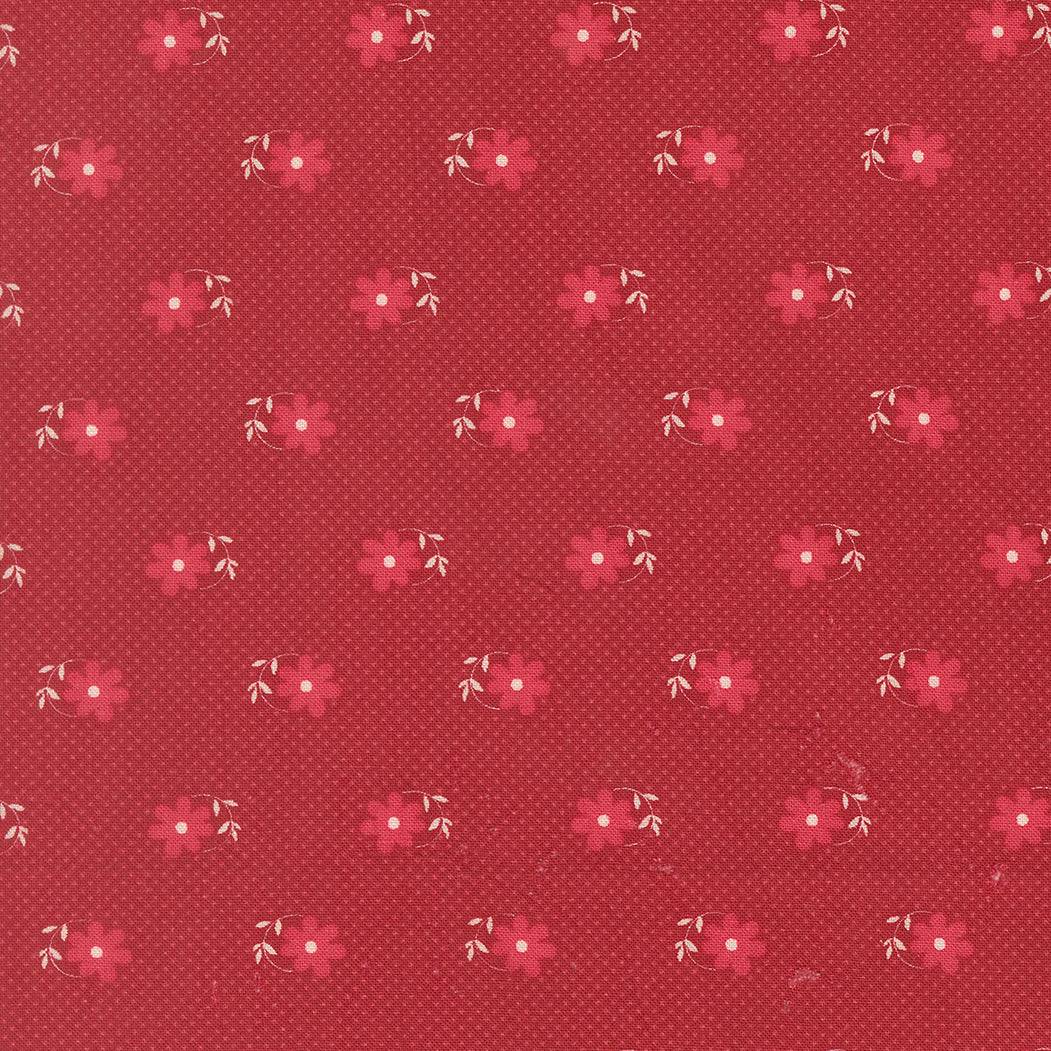 Petals & Polka Dots fabric by Anne Sutton featuring cherry red florals and whimsical dots on a soft pink background