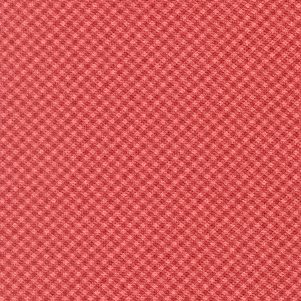 Petals & Polka Dots fabric collection featuring cherries, florals, dots, gingham checks, and plaids in red, pink, white, and linen tones by Anne Sutton