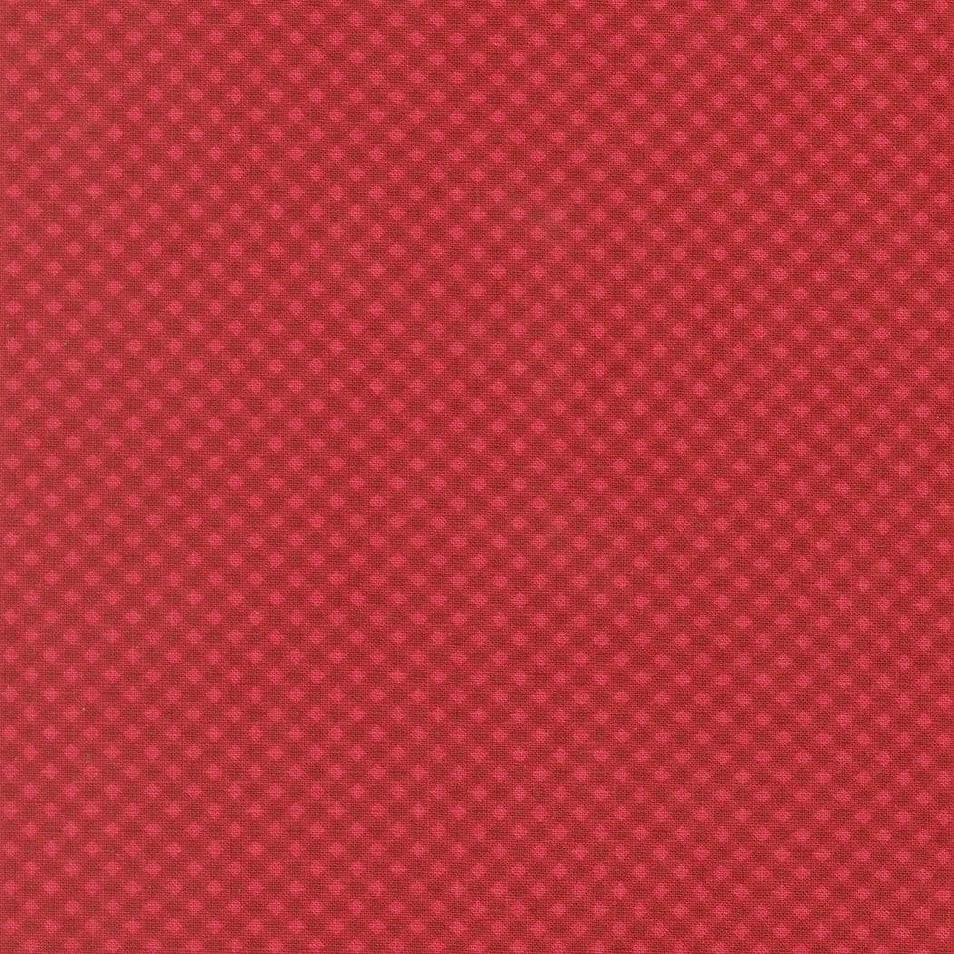 Petals & Polka Dots fabric with gingham checks, florals, and polka dots in red, pink, white, and linen by Anne Sutton for Moda Fabrics