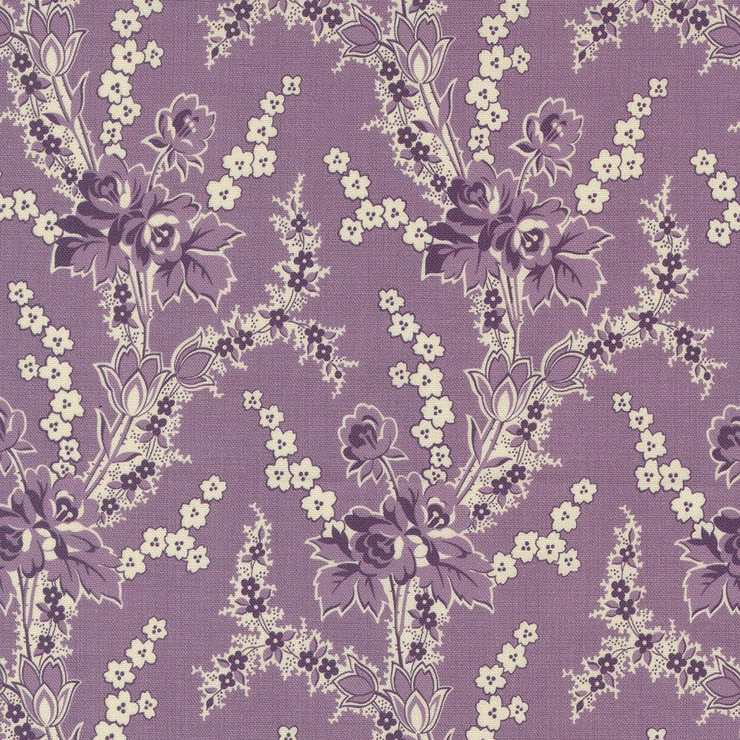 Goodnight Irene fabric by Betsy Chutchian with grape garden floral pattern and paisley designs