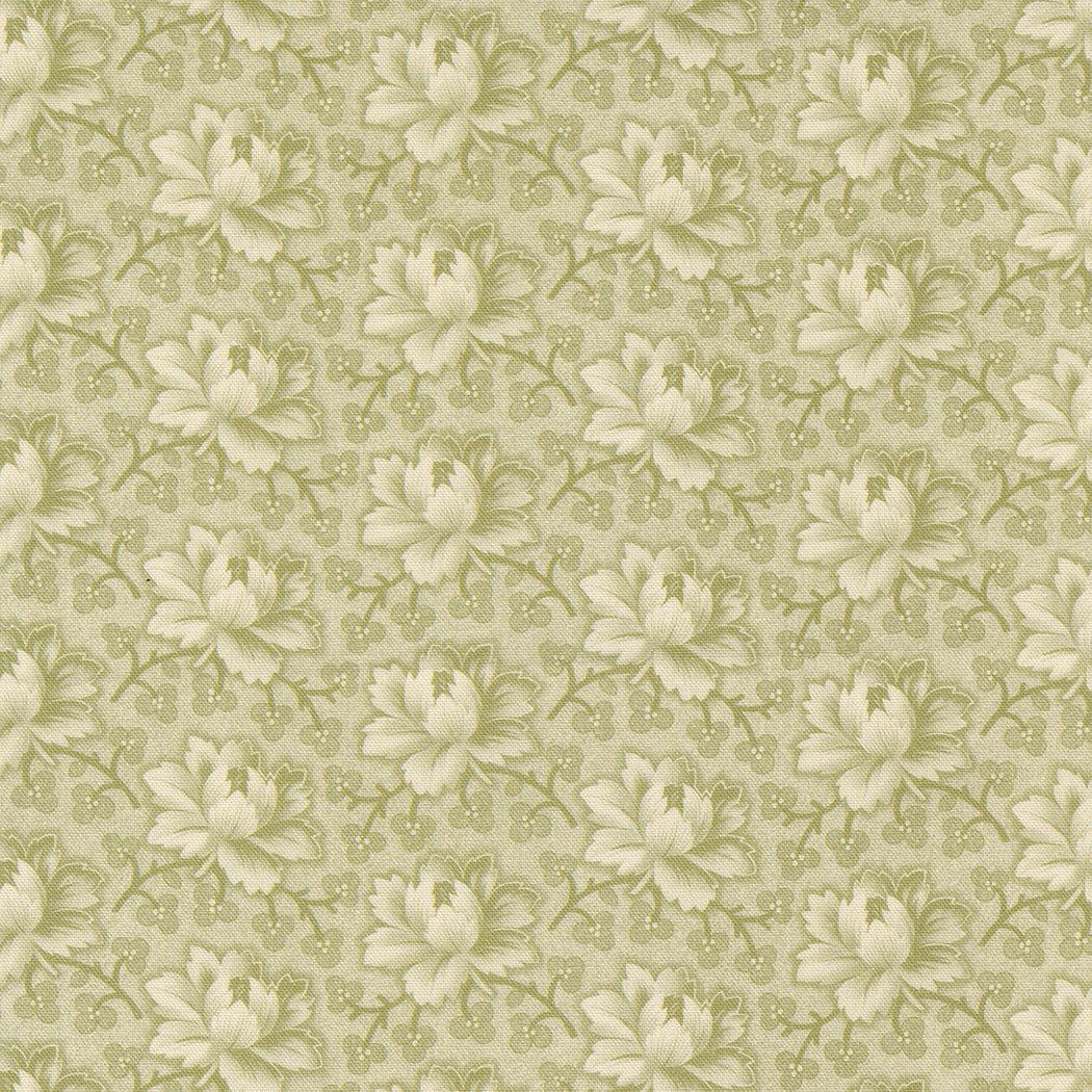 Goodnight Irene fabric by Betsy Chutchian with tea rose floral pattern in sage green