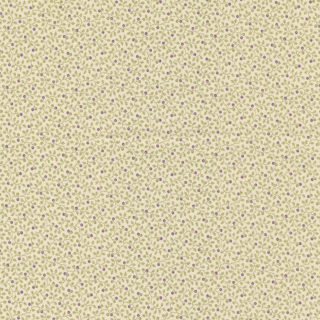 Goodnight Irene fabric by Betsy Chutchian with delicate floral pattern in sage and purple tones