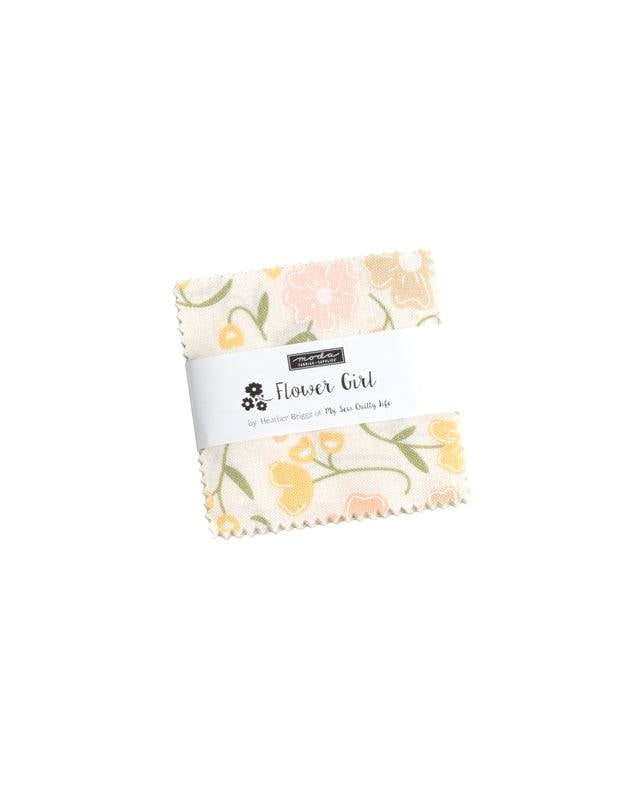 Flower Girl Mini Charm Pack fabric squares with pastel floral prints by My Sew Quilty Life for Moda Fabrics
