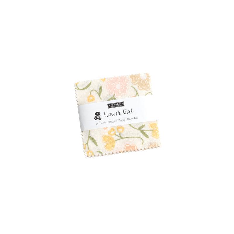 Flower Girl Mini Charm Pack fabric squares with pastel floral prints by My Sew Quilty Life for Moda Fabrics