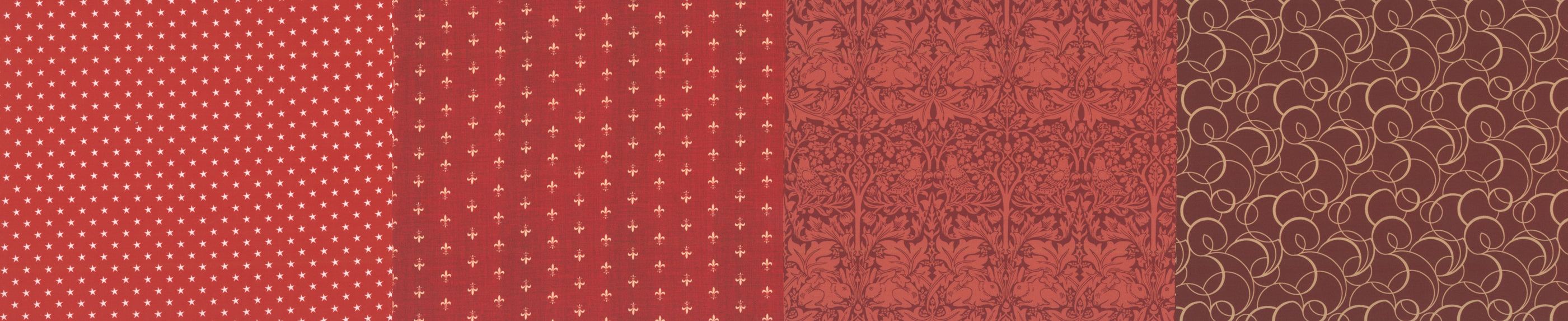 Burgundy Moda Fabrics collection with vintage and modern patterns celebrating 50 years