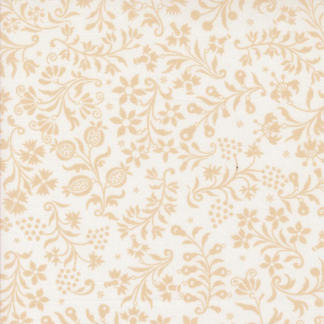Buon Natale Holiday Harvest Florals fabric by Joanna Figueroa with beige floral and snowflake pattern on white cotton background