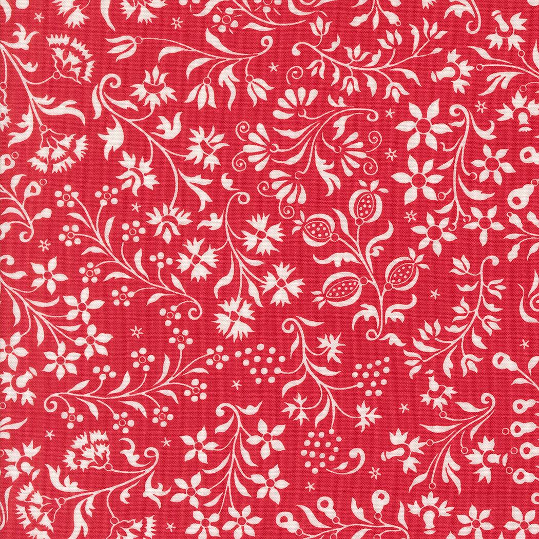 Buon Natale fabric red with white holiday floral and pomegranate pattern by Joanna Figueroa for Moda Fabrics