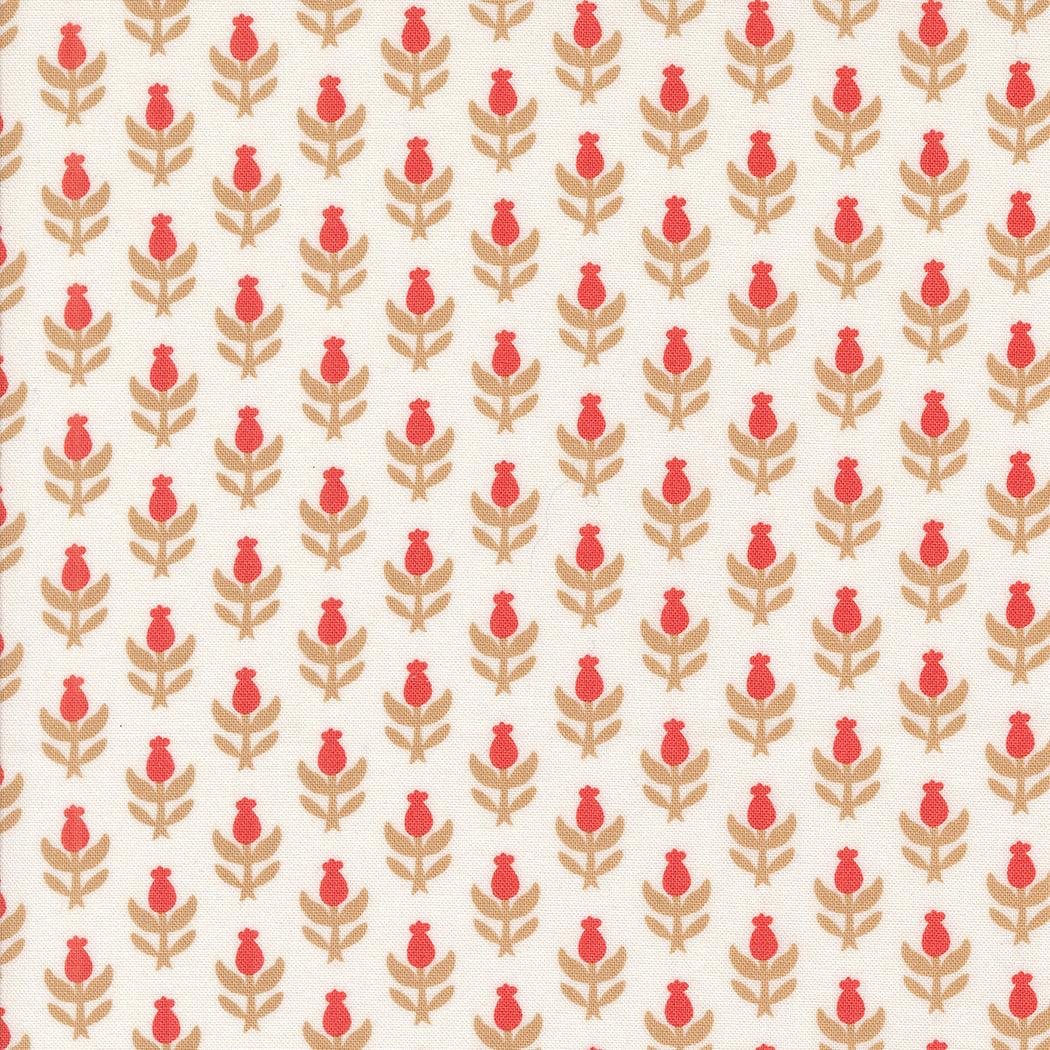 Buon Natale Christmas thistle floral fabric by Joanna Figueroa for Moda Fabrics with red and tan flowers on cream background