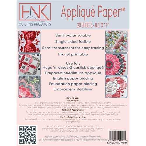 Applique paper 20 sheets 8.5x11 semi water soluble fusible tracing quilting