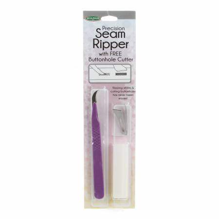 Precision Seam Ripper with purple handle and free buttonhole cutter for home sewing tasks