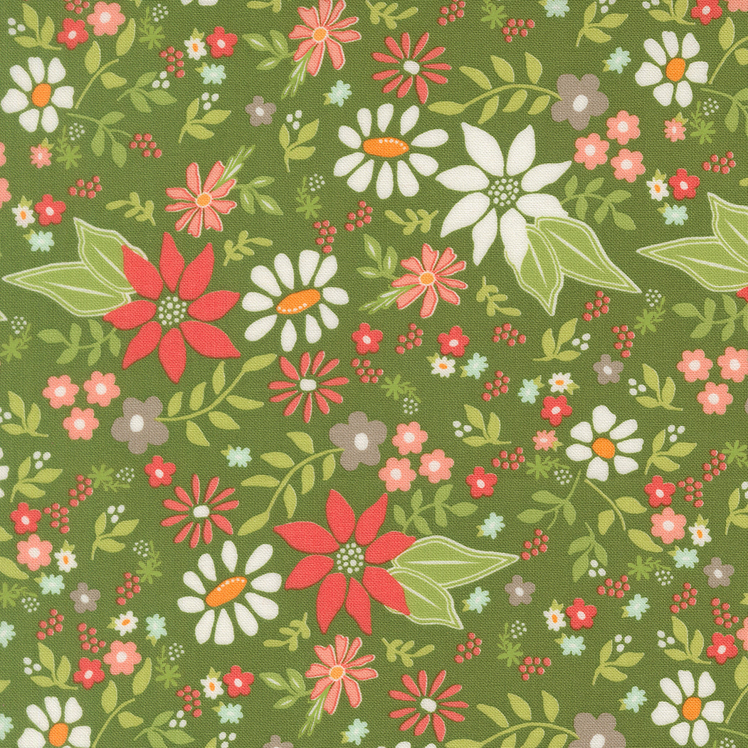 Poinsettia & Pear fabric featuring poinsettia floral and evergreen patterns by Sherri & Chelsi for Moda Fabrics