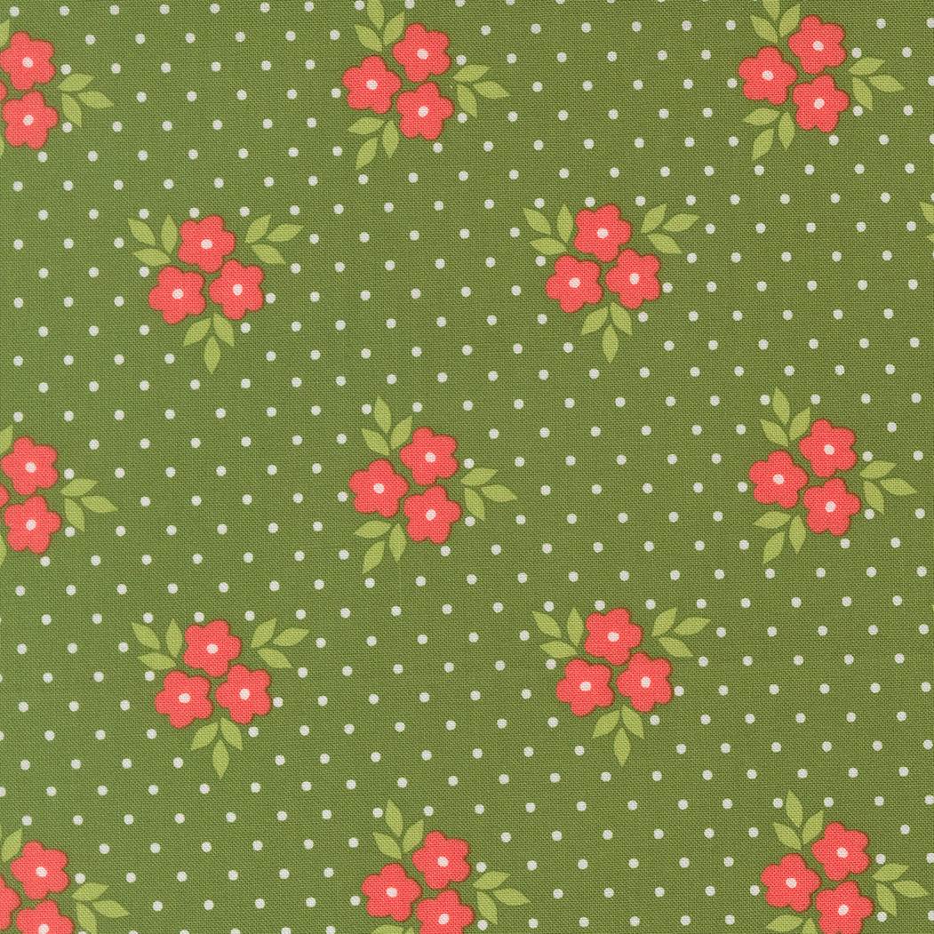 Poinsettia & Pear bouquet floral evergreen fabric by Sherri & Chelsi for Moda Fabrics in red green pink and grey