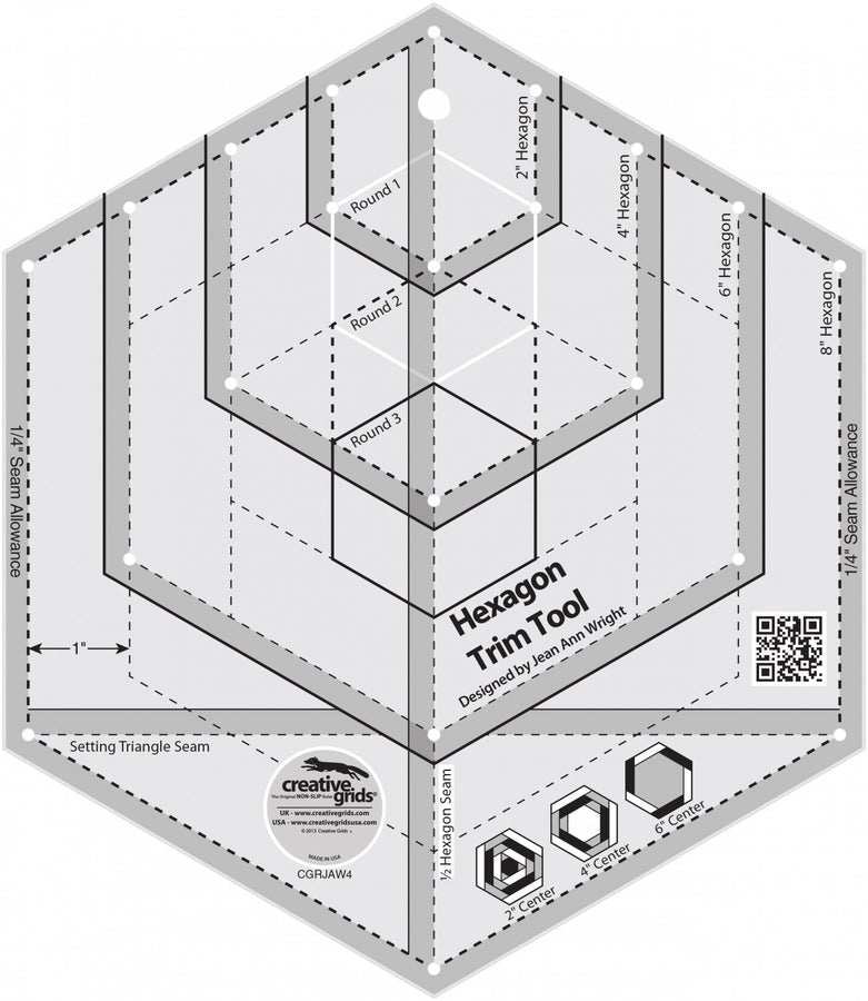 Creative Grids Hexagon Trim Tool quilt ruler for precise hexagon cutting and squaring seams