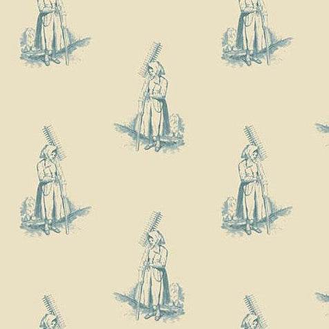Farmer's Daughter Butternut fabric by Edyta Sitar with vintage country woman print on beige background