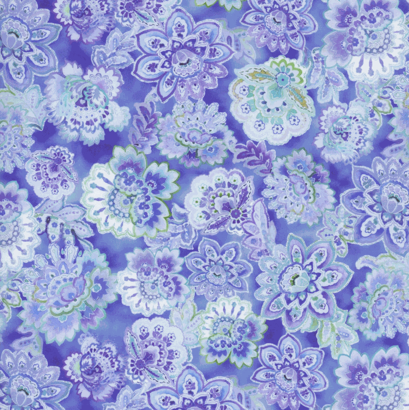 Daydreams Small Floral fabric by Jason Yenter in blue with intricate purple and green watercolor flowers