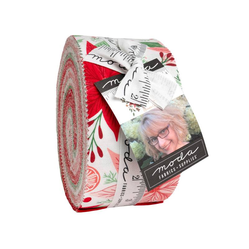 Merrily On High Christmas fabric by Sweetfire Road featuring gingerbread, candy canes, poinsettias, holly, and snowflakes